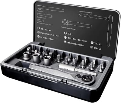 Magnetische Schroevendraaier - Precisie Set - Klus Klussen - Efficiënte Ratel - 25 Delig - Grijs