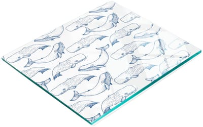 Bord van gehard glas met decoratief patroon van een blauwe walvis, 60x52 cm