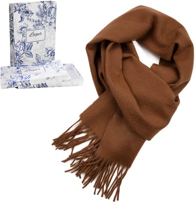 100% Cashmere Sjaal Dames - Zachte Kasjmier Wintersjaal in Chique Geschenkverpakking - Premium Kwaliteit met Waterrimpel Glans - Warm & Stijlvol - Verjaardag Cadeau voor Vrouwen - Cacaobruin