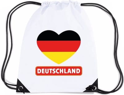 Duitsland thema sporttas - nylon rijgkoord rugzak - wit met hartjes vlag print - supporters - 11 liter - 45 x 34 cm