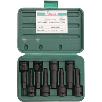 Zeskantige slakmoer set HANS 1/2" 8 stuks 6-19 mm