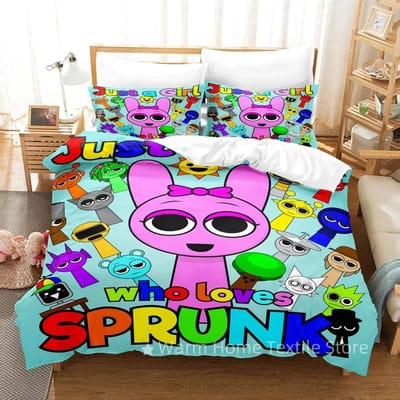Sprunki Beddengoedset Incredibox 3D Geprint Muziekspel Dekbedovertrekset Zacht Eenpersoons Twin Tweepersoons Queen King Size Sprunki Cadeaus Kinderen US King(264x229cm)