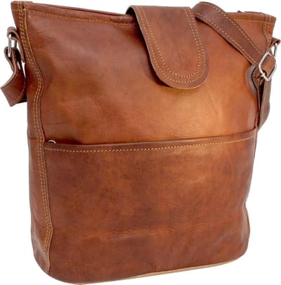 Damestas Crossbody tas Cognac Bruin Leer – ECHT LEER – 24 x 24 x 10 cm - Schoudertas - Handgemaakt