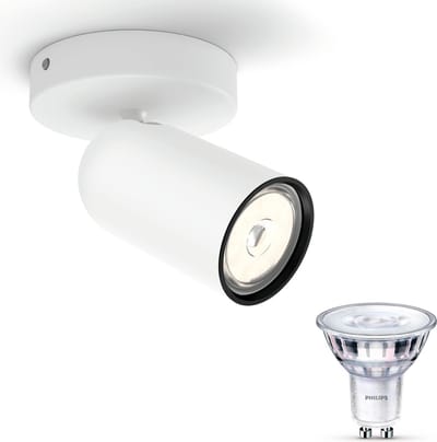 Philips Pongee Opbouwspot (Wit) - Warmwit Licht - Wandspot of Plafondspot met 1 Lichtpunt - GU10 - SceneSwitch - Eenvoudig Dimbaar met Je Klassieke Schakelaar