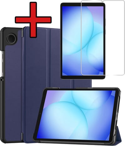 Hoesje - Geschikt voor Samsung Galaxy Tab A11 / A9 - Met Screenprotector - Hardcover Book Case - Trifold Bookcase Hoes - Hard Cover - Tablethoes - Donkerblauw
