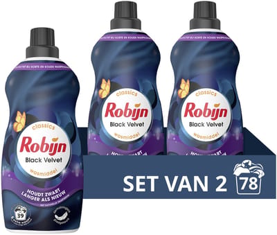 Robijn -Vloeibaar Wasmiddel - Klein & Krachtig - Black Velvet - 2 flessen- 78 wasbeurten - Voordeelverpakking