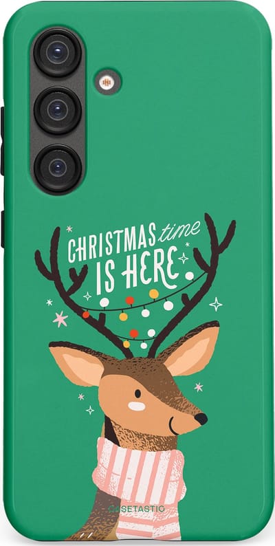 Casetastic hoesje geschikt voor Samsung Galaxy S25 - Dubbellaagse bescherming - Rudolf het Rendier op het groen - Fashion Case - Turquoise Perzik Donkergroen