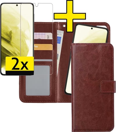 Hoesje - 2 in 1 - Geschikt voor Samsung Galaxy S21 Plus - Met 2x Screenprotector - En Uitneembare Hard Cover - Bookcase - Wallet Case - Met Pasjeshouder - Book Case - Uitneembaar - Pashouder - Kunstleer - Telefoonhoesjes - Bruin