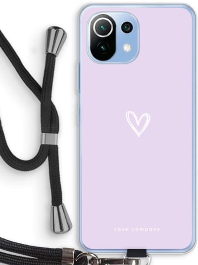 Case Company® - Hoesje met koord geschikt voor Xiaomi Mi 11 Lite hoesje met Koord - Klein hartje paars - Telefoonhoesje met Zwart Koord - Bescherming aan alle Kanten en Over de Schermrand