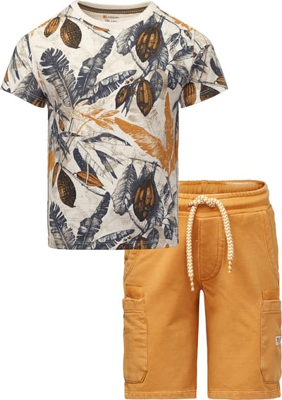 Noppies - Bio kledingset - 2delig - broek Glan Amber Gold - shirt Gingoog Antuque White all over print - Maat 92