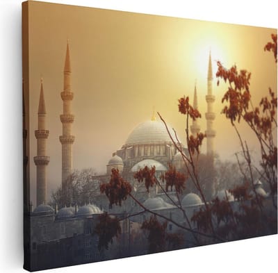 Artaza Canvas Schilderij Islamitische Wanddecoratie - 40x30 cm - Klein - Muurdecoratie Moskee - Schilderijen Op Canvas Skyline - Zonsondergang