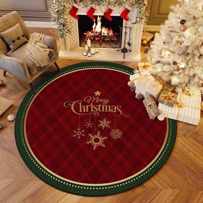 Kerst Rond Tapijt Woonkamer Slaapkamer Feestelijk Rood Feestelijke Sfeer Versierde Kerstboom Decoratie 80cm 32inch brown