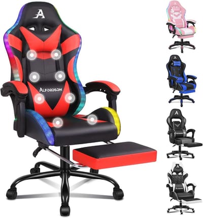 Ergonomische Gamingstoel met LED Verlichting en Voetensteun - Verstelbare Racestoel tot 180 kg