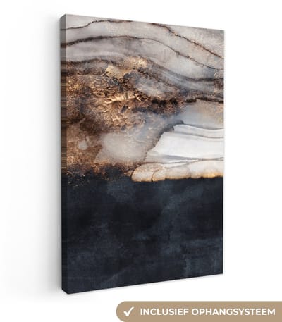 Canvas schilderij 20x30 cm - Wanddecoratie Storm - Goud - Abstract - Muurdecoratie woonkamer - Slaapkamer decoratie - Kamer accessoires - Schilderijen op canvas