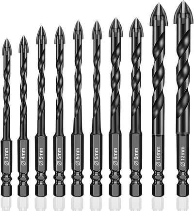 Tegelboorset 10 stuks - Metaal boorsets - Materiaal Boren - Hardmetalen legering - 3-12 mm - Zwart