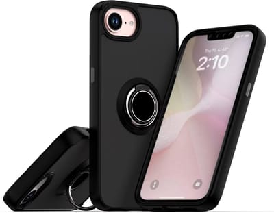 Casemania Hoesje Geschikt voor Apple iPhone 16e - Zwart - Matte Kickstand Armor - Back Cover met Ring