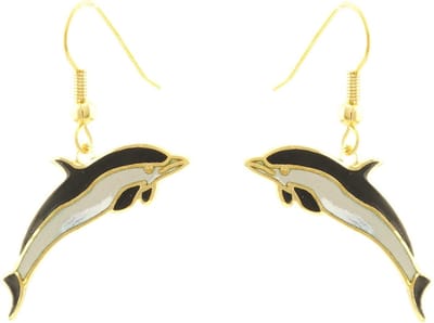 Behave - Oorhangers dames - dolfijn - zwart-wit - goudkleurig