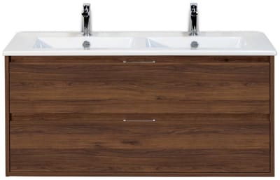 Porto Badmeubelset 120 cm - 2 Laden Walnoot - Keramische Wastafel Wit Slim