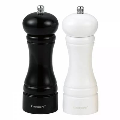 Klausberg KB7558 - Peper- en Zoutmolens Set van 2 - Rubberhout - Keramisch Maalwerk - Instelbare Maalfijnheid - Wit en Zwart - Peper en Zoutstel