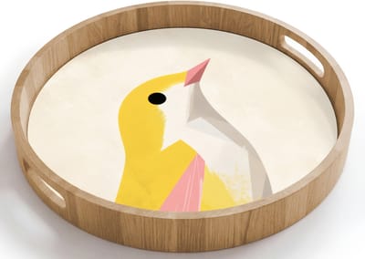Dienblad rond 40x40 cm - Schootdienblad hout - Vogel - Minimalistisch - Geel - Borrelplank rechthoek - Plateau houten dienbladen