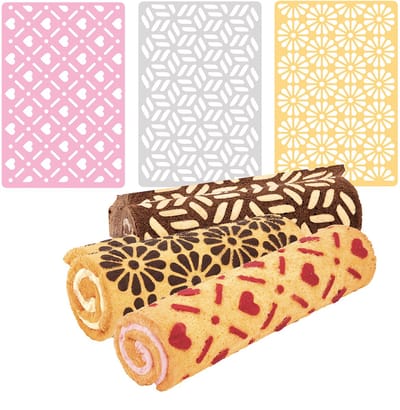 Unyqoos ® Creatieve Taartdecorsjablonen Set met Bloemen, Geometrische Patronen en Hartvormen, 3 Stuks