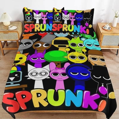 Game Sprunki Beddengoedsets Voor Kinderen Jongens Meisjes Nieuwe 3d Gedrukte Bedsprei Dekbedovertrek Kussensloop Slaapkamerdecoratie AU Single(140x210cm) zwart