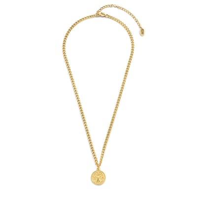 CO88 Collection 8CN-26280 Stalen Ketting met Hangertje - Dames - Levensboom - 16 mm Doorsnee - Gourmette - 3,7 mm Breed - 42 + 7 cm - Staal - Goudkleurig