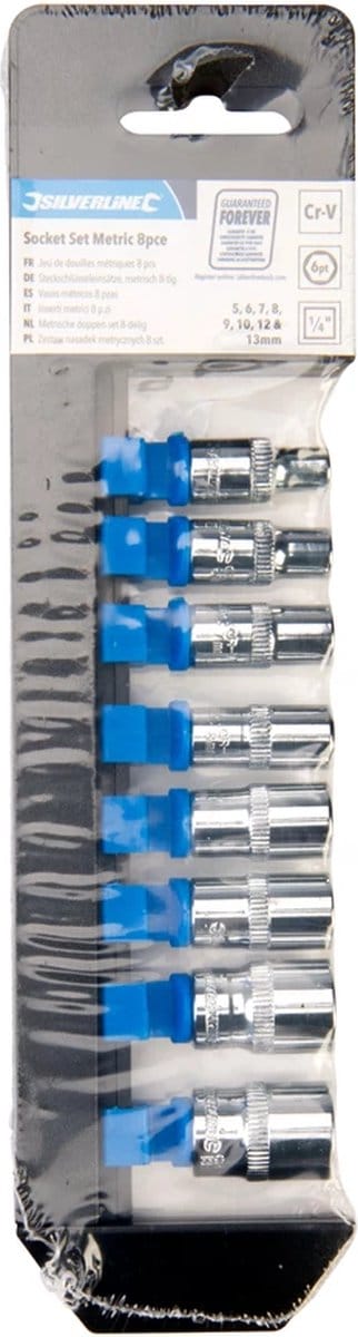 Silverline Metrische dopsleutelset - zeskantig - 5 t/m 13 mm - 8-delig - chroom-vanadiumstaal
