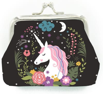 Unicorn eenhoorn kinder meisjes portemonnee knipbeurs zwart multicolor