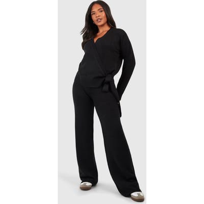 boohoo Dames Plus Wrap Tie Side Jumper en Broek Co-ord | Black | Maat: 24