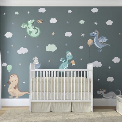 Muurstickers - Ondeugende Dinosaurussen - Zelfklevende Stickers - 105x80cm