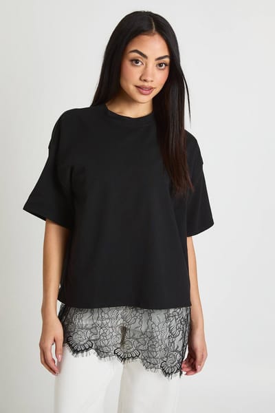boohoo Dames Oversized T-shirt Met Asymmetrische Kant Zoom Detail | Zwart | Maat: 36