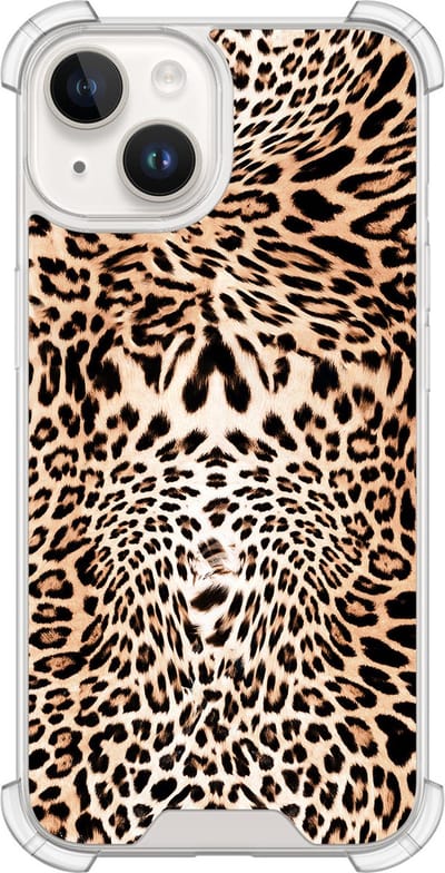 Shockproof hoesje - Geschikt voor iPhone 14 - Luipaardprint - Extra sterke case - TPU/polycarbonaat - Luipaardprint - Bruin, Transparant