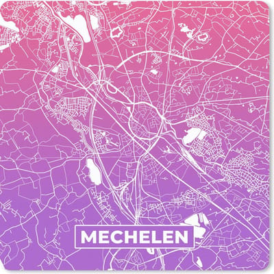 Muismat 20x20 cm - Mousepad Stadskaart - Mechelen - Paars - België - Muismatten