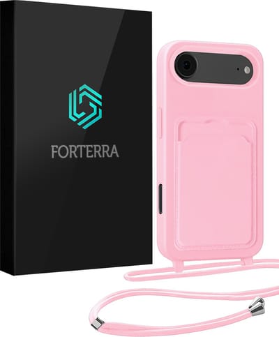 Hoesje Geschikt voor iPhone Air Pashouder Case Siliconen Hoes Met Koord - Hoes Geschikt voor iPhone Air Met Telefoonkoord Hoesje Back Cover Met Pasjeshouder - Lichtroze