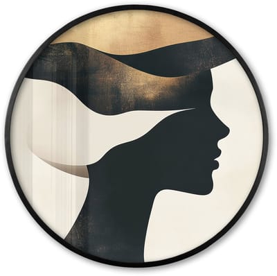 Poster in lijst Rond - Fotolijst 60x60 cm - Posters - Vrouw - Golven - Zwart - Ronde posterlijst zwart - Decoratie - Wanddecoratie woonkamer - Muurdecoratie slaapkamer