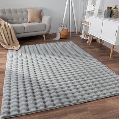 Flycarpets Zacht fluffy vloerkleed - Arinzo Bolletjes Grijs - 60x100 cm - Hoogpolig Tapijt Woonkamer / Slaapkamer / Kinderkamer