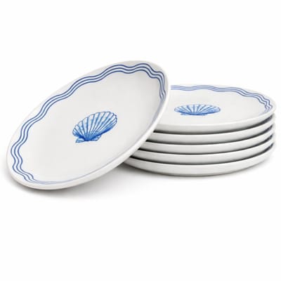 OTIX Ontbijtborden - 6 Stuks - Porselein - Servies - Borden - Blauw - Wit - Gebaksbordjes -19 cm - LAGUNA