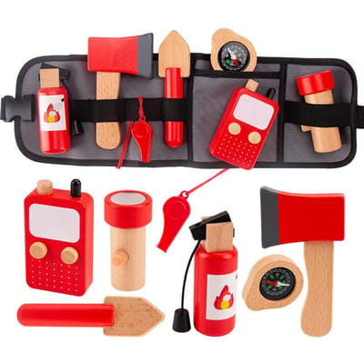 Kinderen Houten Simulatie Gereedschap Brandweerman Heuptas Set Rollenspel Speelgoed Rollenspel Educatief Speelgoed voor Kinderen 3-6 Jaar Oud black
