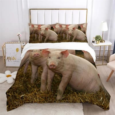 Varken Dekbedovertrek 3-delig Mooi Dierenprint Beddengoed Set Schattige Huisdier Dekbedovertrek King Voor Kinderen Jongens Meisje Kinderen Slaapkamer Decor AU Single(140x210cm)
