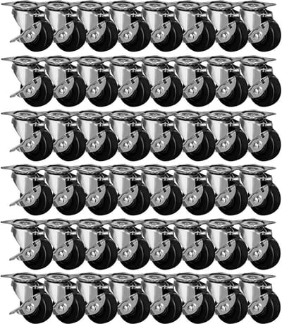 Zwenkwielen met Rem - Wielen Set - Meubels Verplaatsen - Dubbel Kogellager - 48 stuks - Zwart