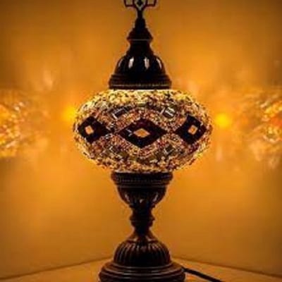Mozaïek Lamp - Tafellamp Geel - Ø 13 cm - Hoogte 34 cm - Handgemaakt en Authentiek