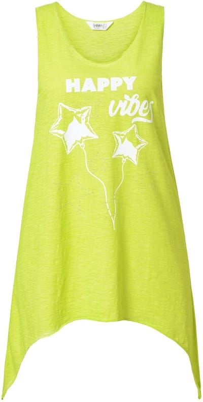 Angel of Style - Dames - Top A-lijn opschrift glittersteentjes - Neon groen - Maat 44
