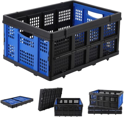 Opvouwbare Opbergkrat 55L - Stapelbare Plastic Krat Met Handgrepen - 40 x 56 x 26 cm - Blauw