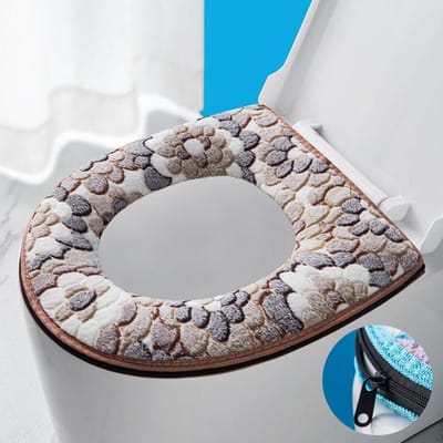 Housse de siège de toilette, housse de cuvette de salle de bain, housse de protection supérieure, coussin chaud et doux, fermeture éclair, accessoires de salle de bain gray