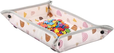 Vliegtuig Tray Cover - Kinder Tafelhoes - Reizen en Eten - Driedimensionaal Bevestigd - 30 x 20 cm - Regenboog