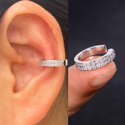 1 stuks Holle Geometrie Regenboog Cz Manchet Wrap Clip-on Oorbellen Vrouwen Meisjes Klimmer Oor Kraakbeen Bot Clips Nep Oorbel Niet Gepierced brown