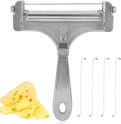Dailygoods- Kaassnijder Roestvrij Staal - Verstelbare Handbediende Kaassnijder - 4 Extra Draden - Kaasschaaf voor Cheddar/Gruyère/Mozzarella - 14,5x12cm - Glanzend Zilver