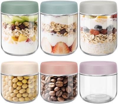 Dailygoods - Set van 6 Lekvrije Overnight Oats Potten - Stapelbaar en Luchtdicht