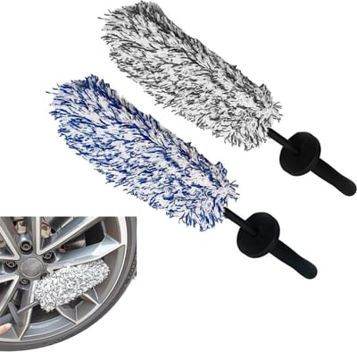 Velgenborstel Microvezel - Zachte wielreiniger - Auto poetsen - Krasvrije reiniging - 43 cm lengte - Zwart en wit